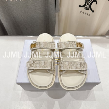 디올 액트 자카드 슬라이드 아이보리 골드