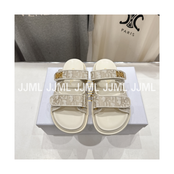 디올 액트 자카드 슬라이드 아이보리 골드