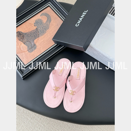 샤넬 로고 플립플랍 슬리퍼 핑크