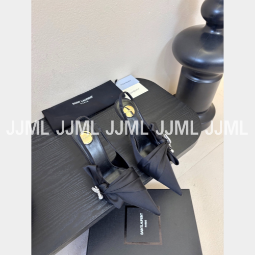 생로랑 보우 디테일 슬링백 힐 블랙 보우