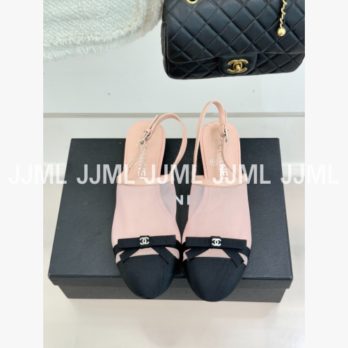 샤넬 컬러 콤비 슬링백 펌프스 핑크