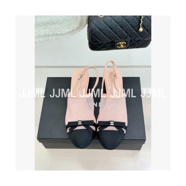 샤넬 컬러 콤비 슬링백 펌프스 핑크