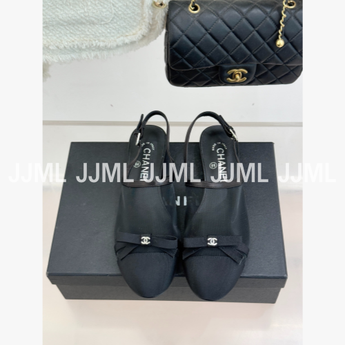 샤넬 컬러 콤비 슬링백 펌프스 블랙