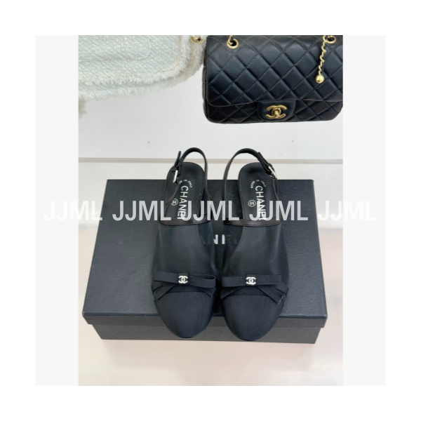 샤넬 컬러 콤비 슬링백 펌프스 블랙