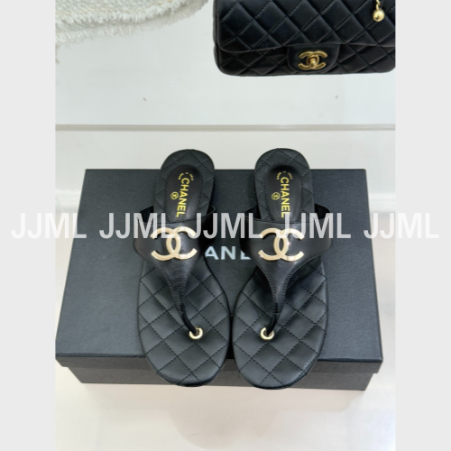 샤넬 CC로고 T스트랩 샌들 블랙