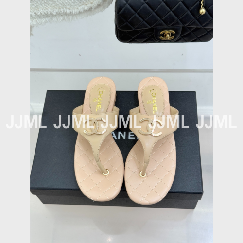 샤넬 CC로고 T스트랩 샌들 베이지