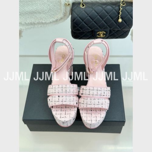 샤넬 가보시힐 샌들 트위드 체크 핑크