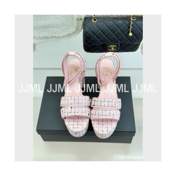 샤넬 가보시힐 샌들 트위드 체크 핑크