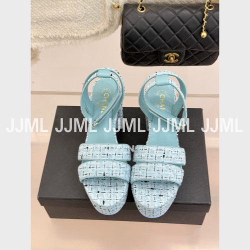 샤넬 가보시힐 샌들 트위드 체크 블루