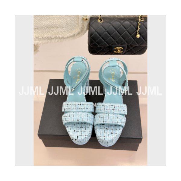 샤넬 가보시힐 샌들 트위드 체크 블루