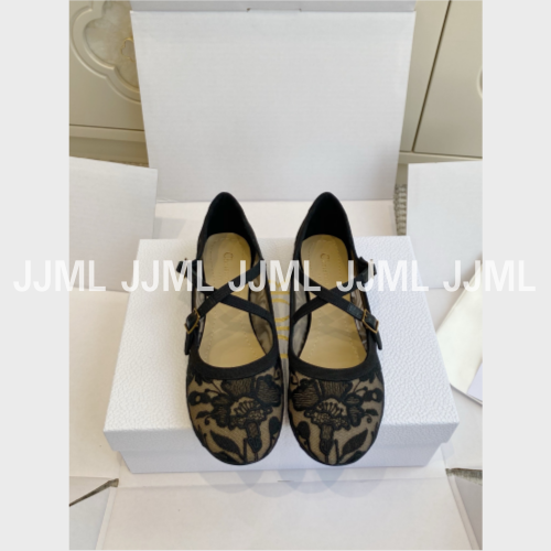 디올 베리 디올 발레리나 플랫 슈즈 플라워 블랙