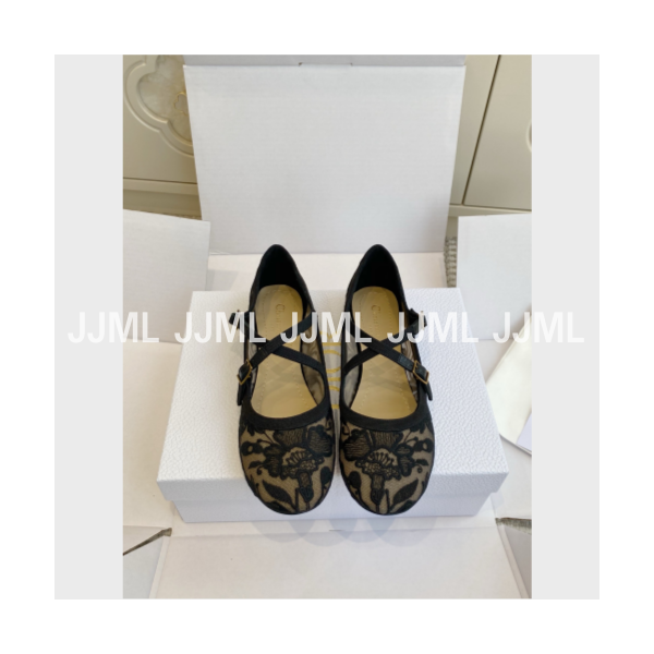 디올 베리 디올 발레리나 플랫 슈즈 플라워 블랙