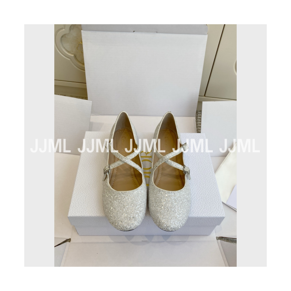 디올 베리 디올 발레리나 플랫 슈즈 글리터 화이트