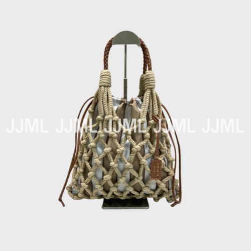 프라다 누에 미디엄 코튼 토트백 멀티 브라운 1BC111