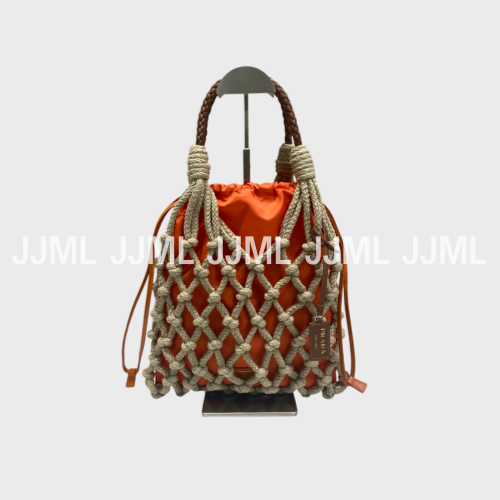 프라다 누에 미디엄 코튼 토트백 오렌지 1BC111