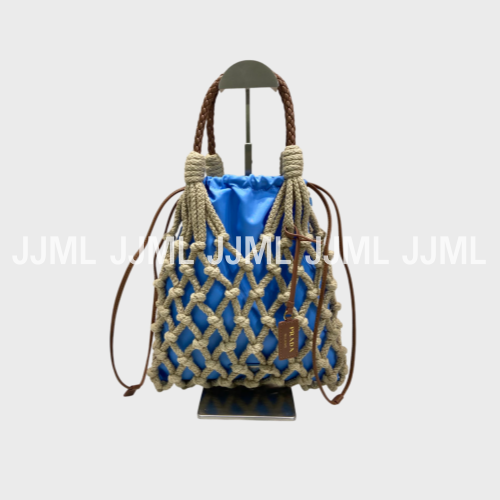 프라다 누에 미디엄 코튼 토트백 블루 1BC111