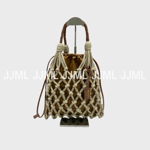 프라다 누에 미디엄 코튼 토트백 브라운 1BC111