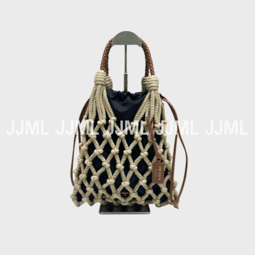 프라다 누에 미디엄 코튼 토트백 블랙 1BC111