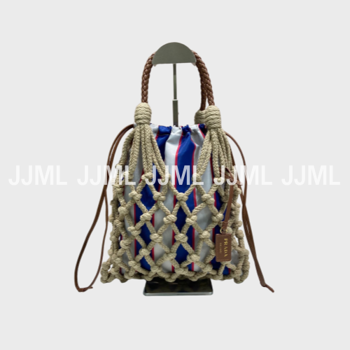 프라다 누에 미디엄 코튼 토트백 멀티 블루 1BC111