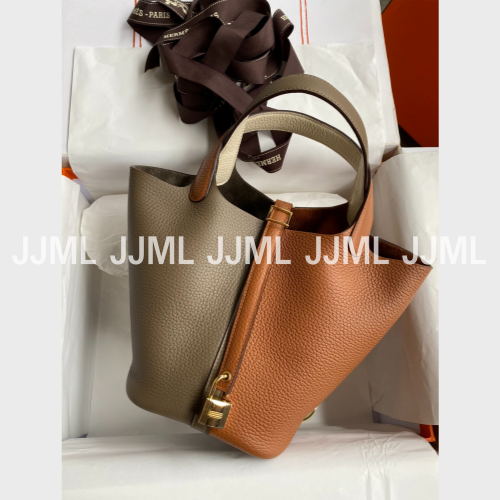 에르메스 피코탄 락 18 투톤백 카키 브라운 골드