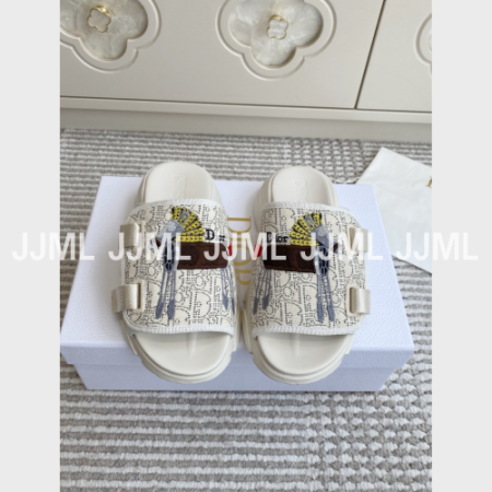 디올 오블리크 모티브 자카드 D-Wander 뮬샌들 아이보리