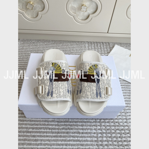 디올 오블리크 모티브 자카드 D-Wander 뮬샌들 아이보리