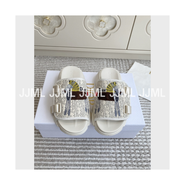 디올 오블리크 모티브 자카드 D-Wander 뮬샌들 아이보리