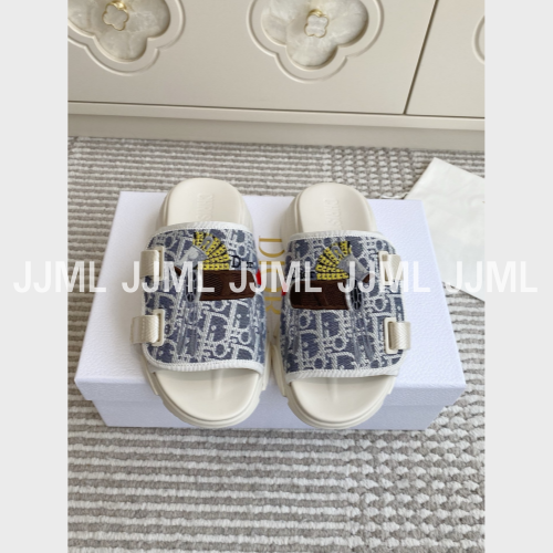 디올 오블리크 모티브 자카드 D-Wander 뮬샌들 블루