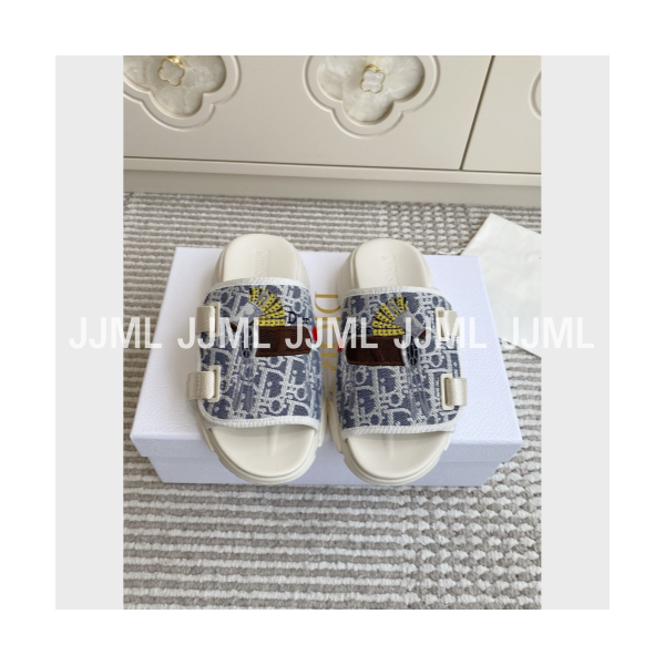 디올 오블리크 모티브 자카드 D-Wander 뮬샌들 블루