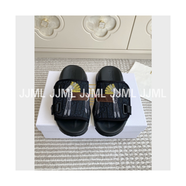 디올 오블리크 모티브 자카드 D-Wander 뮬샌들 블랙