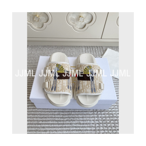 디올 오블리크 모티브 자카드 D-Wander 뮬샌들 베이지