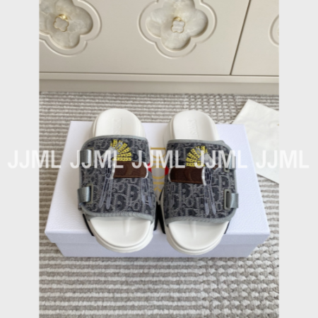 디올 오블리크 모티브 자카드 D-Wander 뮬샌들 그레이