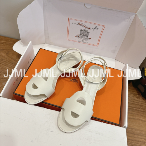 에르메스 샹달 로고 스트랩 샌들 뮬 아이보리