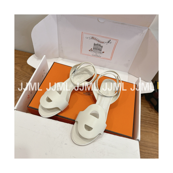 에르메스 샹달 로고 스트랩 샌들 뮬 아이보리