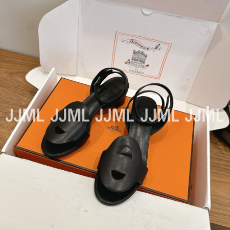 에르메스 샹달 로고 스트랩 샌들 뮬 블랙