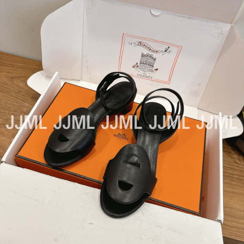 에르메스 샹달 로고 스트랩 샌들 뮬 블랙