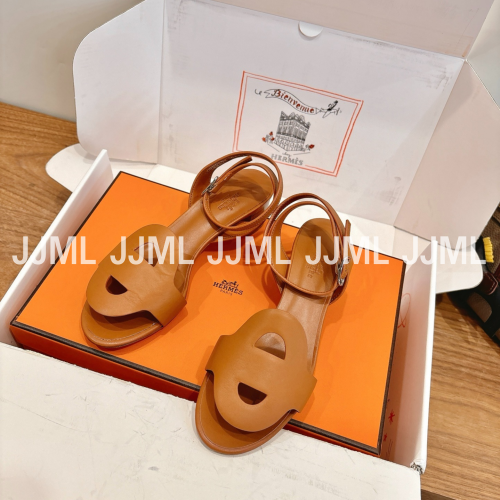 에르메스 샹달 로고 스트랩 샌들 뮬 브라운