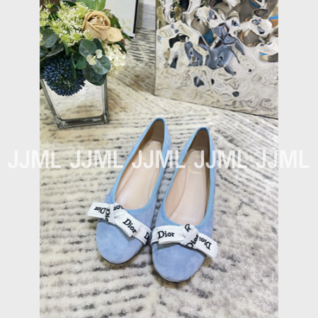 디올 자디올 발레 플랫 아쿠아 스웨이드