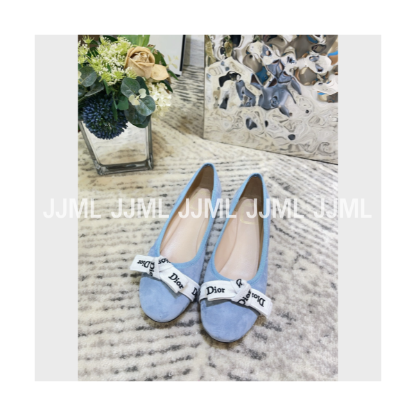 디올 자디올 발레 플랫 아쿠아 스웨이드