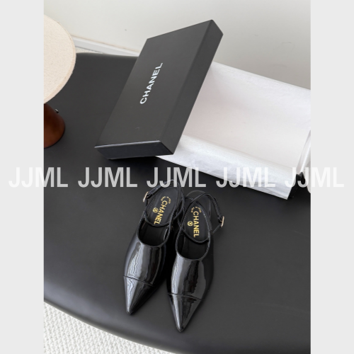 샤넬 스틸레토 스트랩 슬링백 블랙