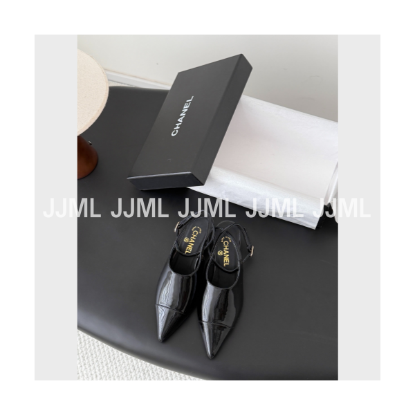 샤넬 스틸레토 스트랩 슬링백 블랙