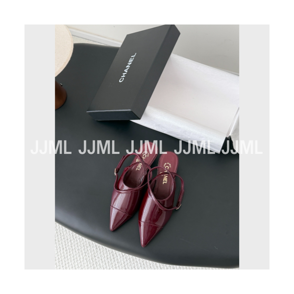 샤넬 스틸레토 스트랩 슬링백 버건디