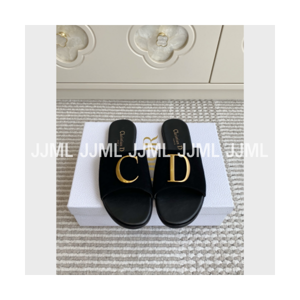디올 이니셜 로고 슬라이드 블랙 스웨이드