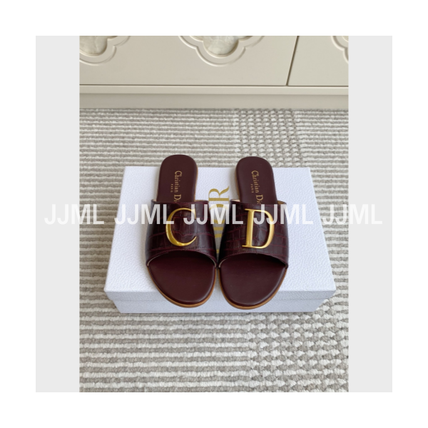 디올 이니셜 로고 슬라이드 브라운 크로커다일