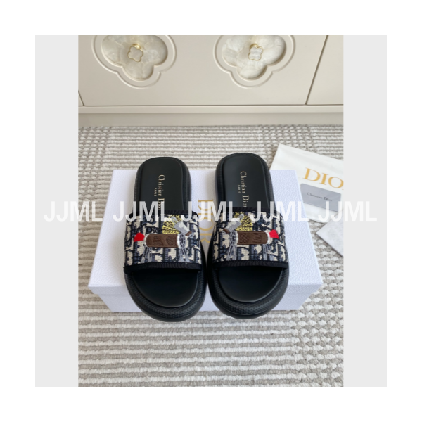 디올 아쿠아 뮬 오블리크 자카드 블랙