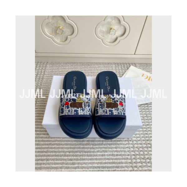 디올 아쿠아 뮬 오블리크 자카드 네이비