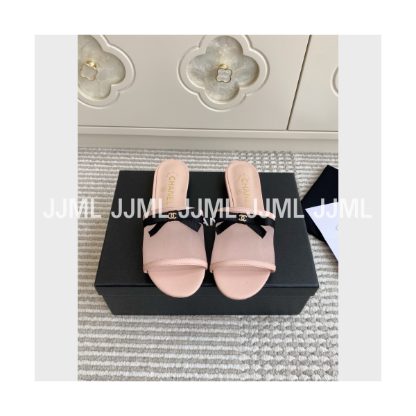 샤넬 시어 리본 뮬 슬리퍼 핑크