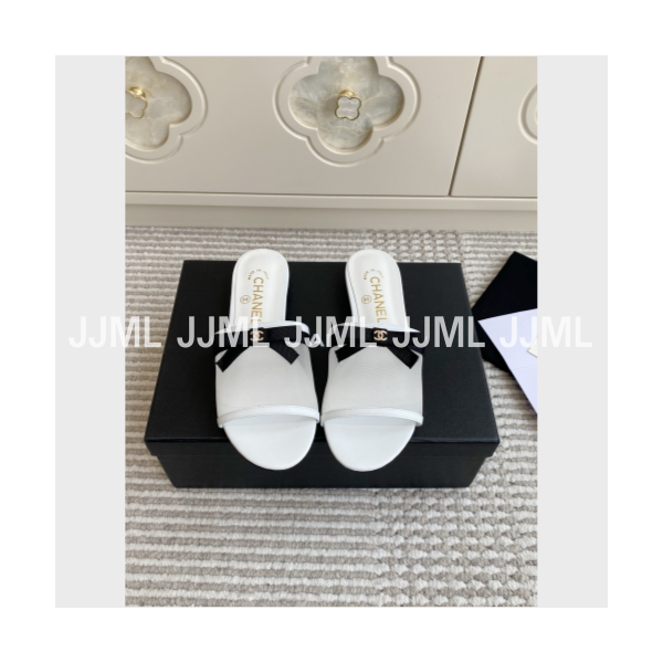 샤넬 시어 리본 뮬 슬리퍼 아이보리