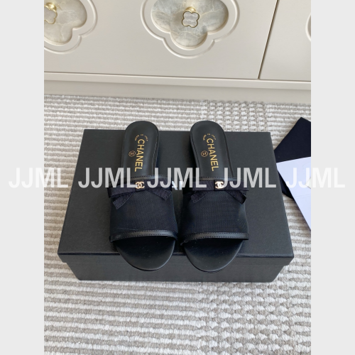 샤넬 시어 리본 뮬 슬리퍼 블랙