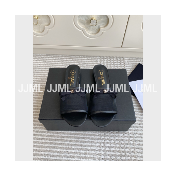 샤넬 시어 리본 뮬 슬리퍼 블랙